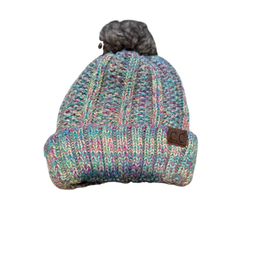 CC Beanie Bundle Lot of 3‎ Cable Knit Pom Pom Hats Gray Multi Black Womens